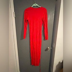 Plunging neck cut out medium red dress